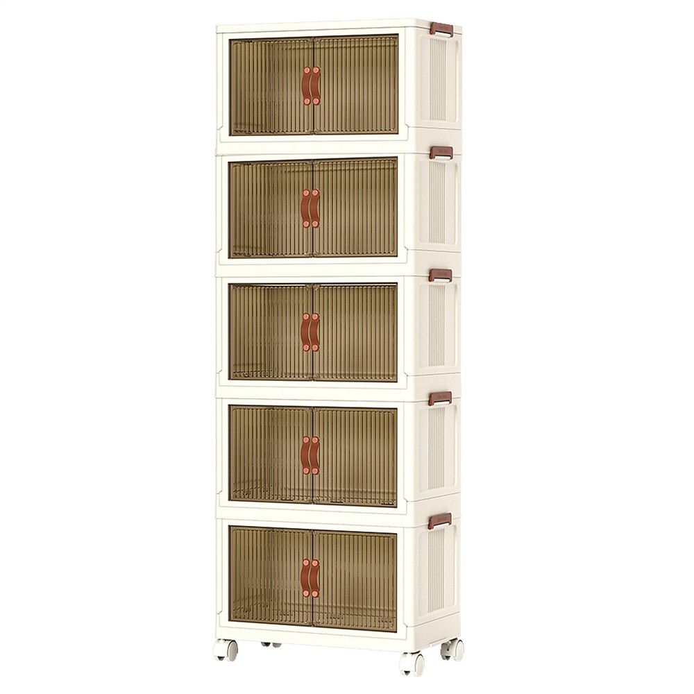 5-Pack Collapsible Storage Bins with Wheels Stackable Organizer Cabinet Cart
