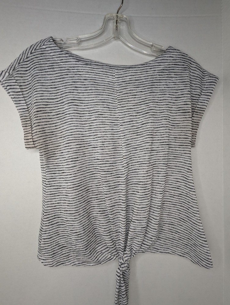 LOFT Outlet Lounge Womens Small Striped Tie Front Knit Top Black White Short...