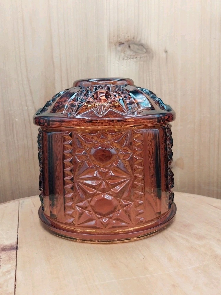 ****Vintage Indiana Glass Dark Amber Stars And Bars Fairy Lamp Shade Top ONLY