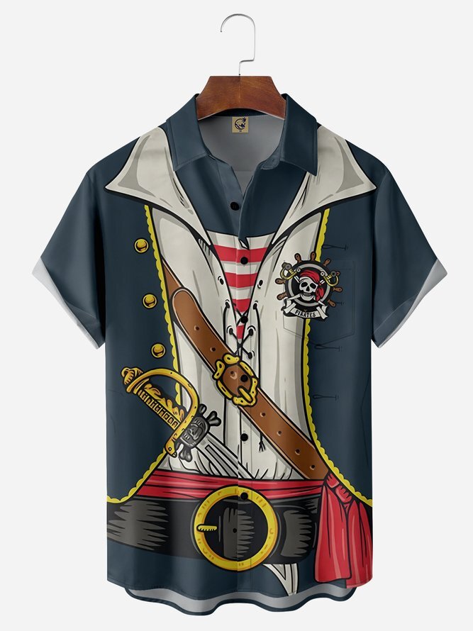 Pirate Costume Chest Pocket Short Sleeve Casual Hawaiian Shirt For Men