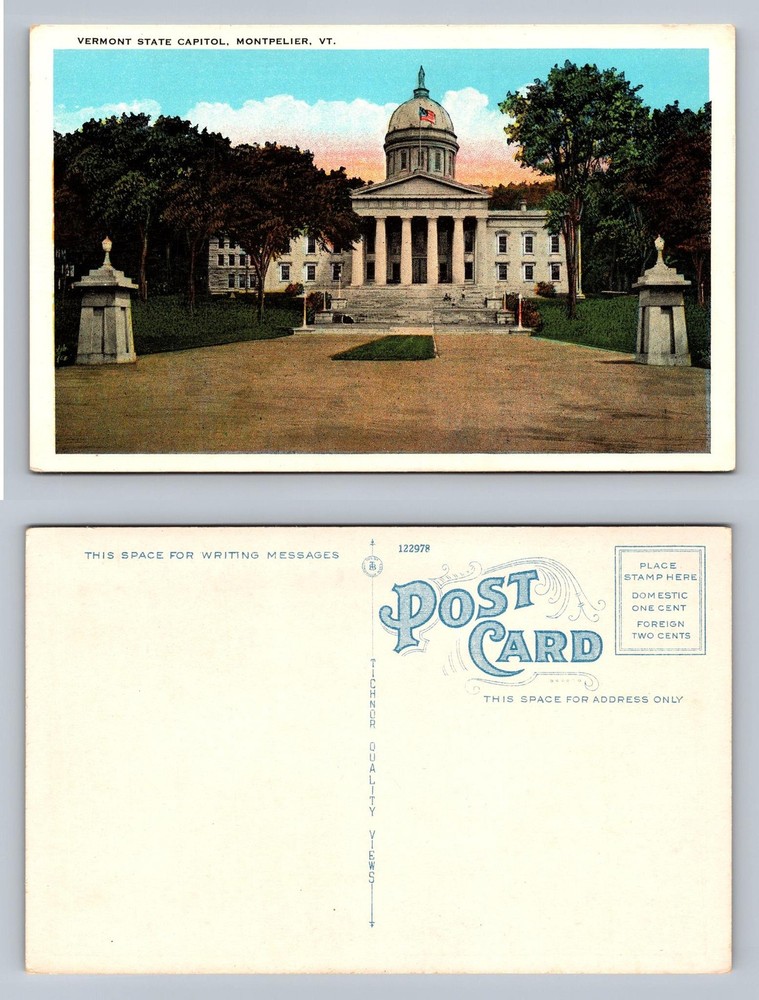 Montpelier, VT-Vermont, State Capitol Building View Post Card Vintage Postcard