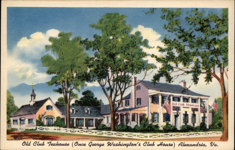 Old Club Tea House George Washington Alexandria Virginia ~ 1930s linen postcard