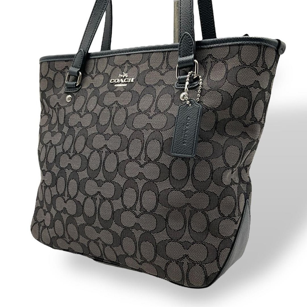 Coach Black Signature Canvas Leather Tote Bag Authentic Pre-Owned