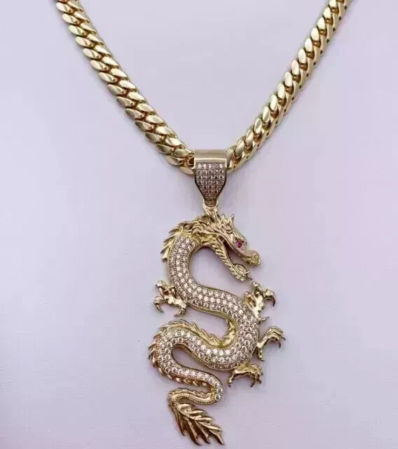 2.40Ct Round Cut Real Moissanite Men Dragon Fine Pendant 14K Yellow Gold Plate