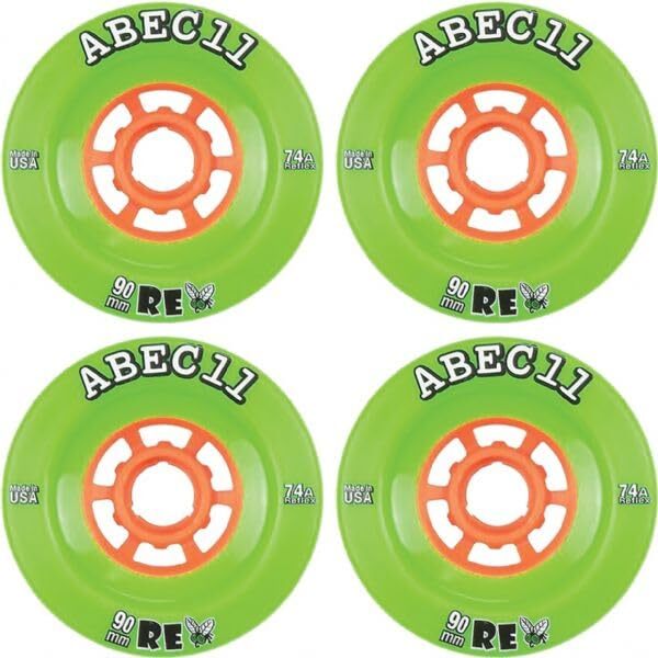 ABEC 11 Flywheels Refly Lime/Orange Skateboard Wheels - 90mm 74a (Set of 4)