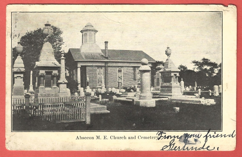ABSECON M.E. CHURCH and CEMETERY, ABSECON, N.J. – c. 1909 UDB Postcard