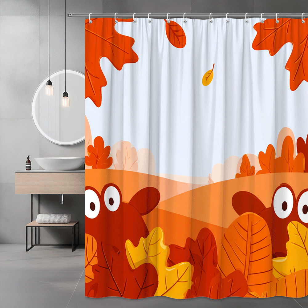 Fall Leaves Fox Shower Curtain Cartoon Autumn Print