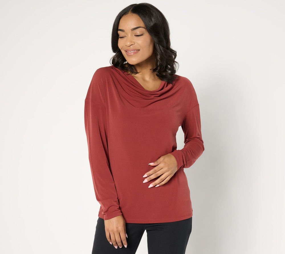 SUNNYLiFE Women's Top Plus Sz 1X Long Sleeve Cowl Neck Knit Red A673997
