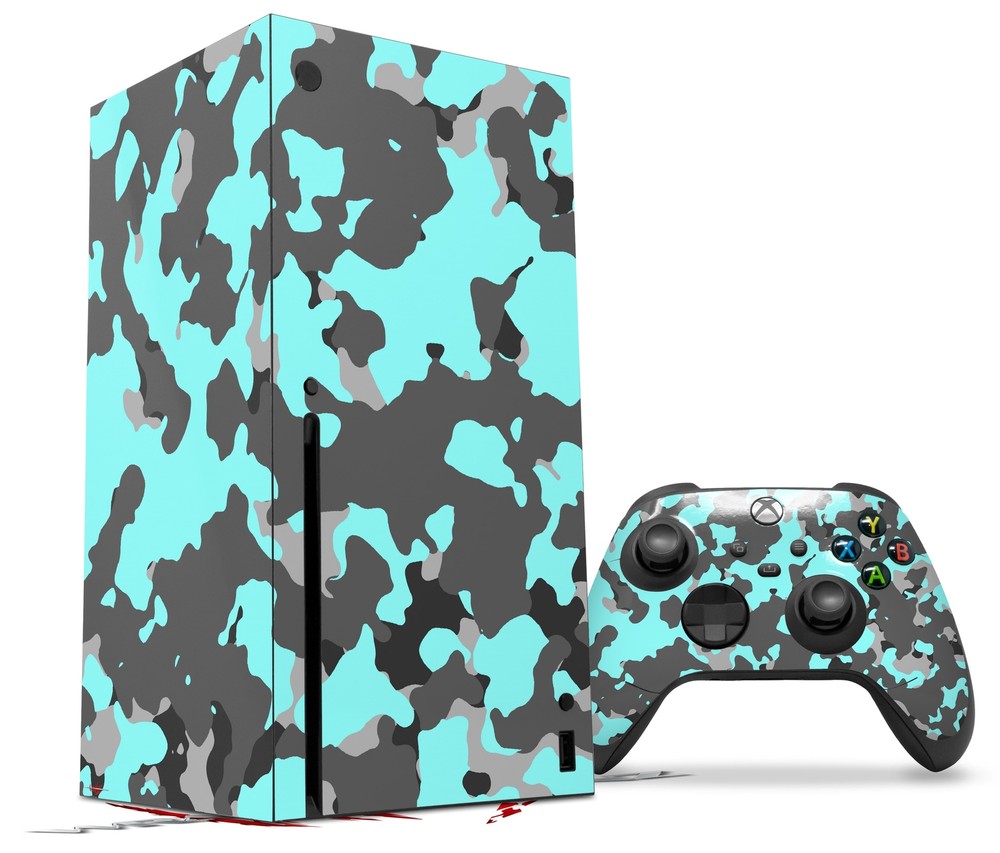 Skin Set for XBOX Series X WraptorCamo Old School Camouflage Camo Neon Teal