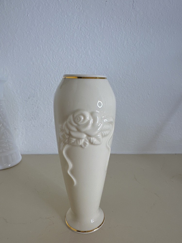 Vintage Lenox Rose Blossom Bud Vase - Ivory Porcelain 24k Gold 6