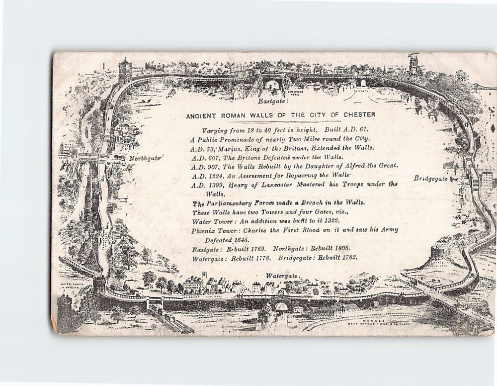 Postcard Historical Print Ancient Roman Walls of the City of Chester in England