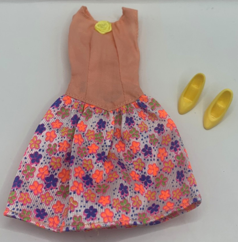 Vintage Barbie Fashion Favorites Outfit Clothing Floral Neon Summer Dress Shoes