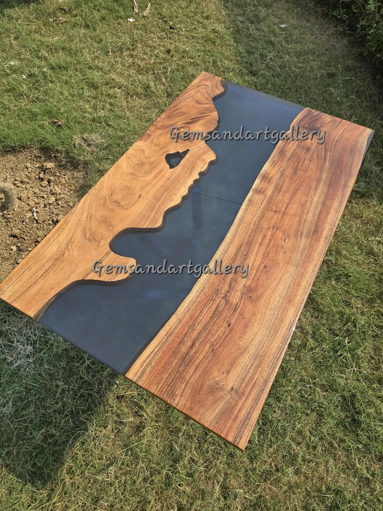 Customizable Clear Blue Epoxy Table with Sturdy Metal Legs