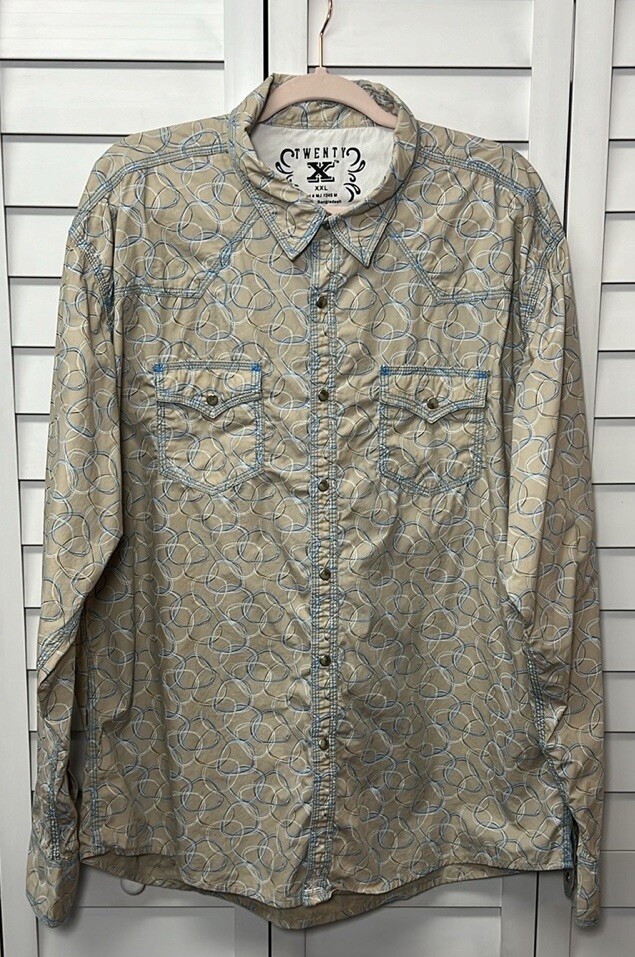 Wrangler Twenty X Pearl Snap Long Sleeve Button Down Cotton Shirt Men’s Size XXL