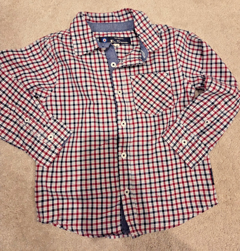 Toddler Boys 3T Ben Sherman Button Down Red White & Blue Long Sleeve Shirt