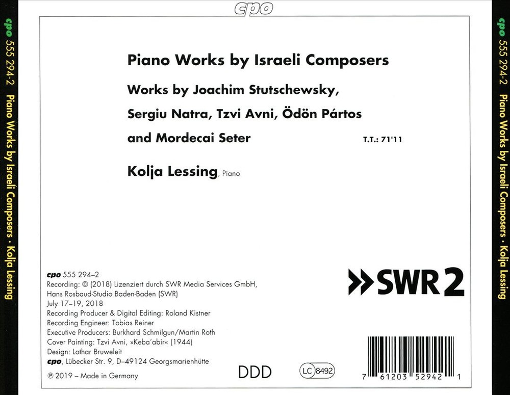 Kolja Lessing Piano Works By Israeli Composers New Cd