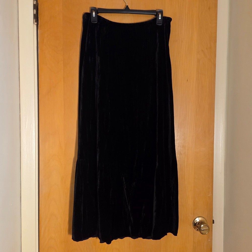 J Jill Black Velvet Maxi Skirt Size S Silk Blend Ruffle Whimsigoth Gypsy Witchy