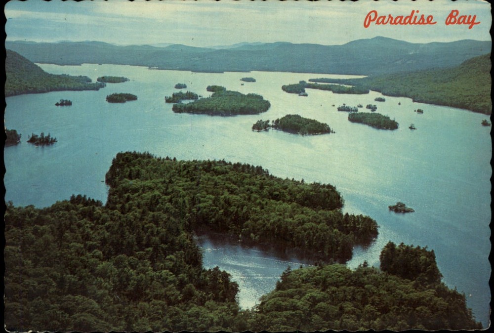 Paradise Bay on Lake George New York aerial view ~ postcard sku517