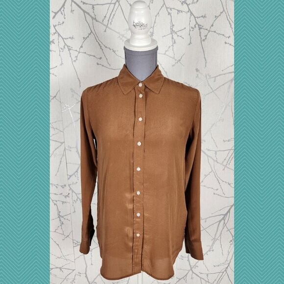 Everlane Burnt Orange 100% Silk Button Front Blouse | Women's 0