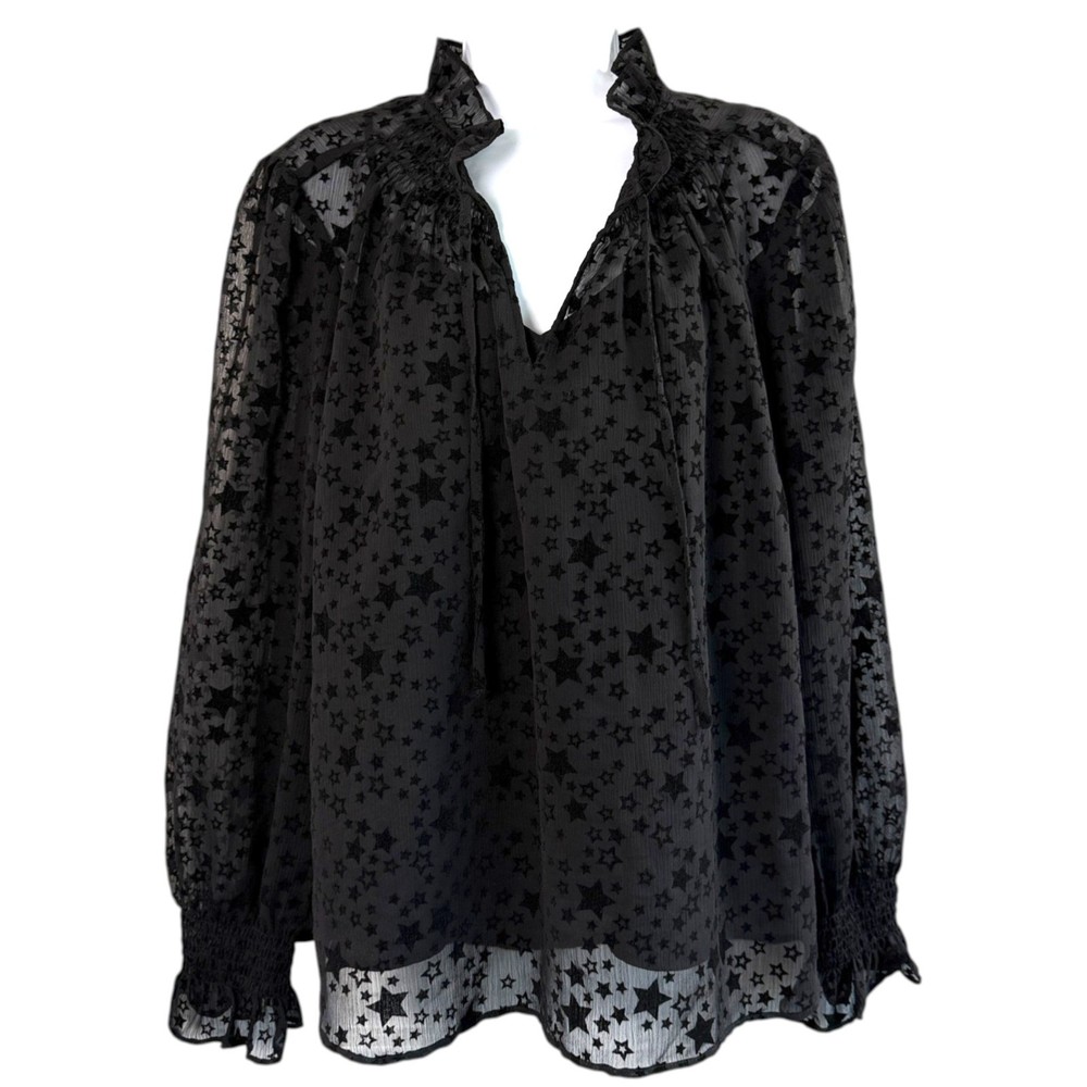 Whimsigoth Sheer Burnout Velvet Star Top Sz L Celestial Regency Alt Witchy Boho