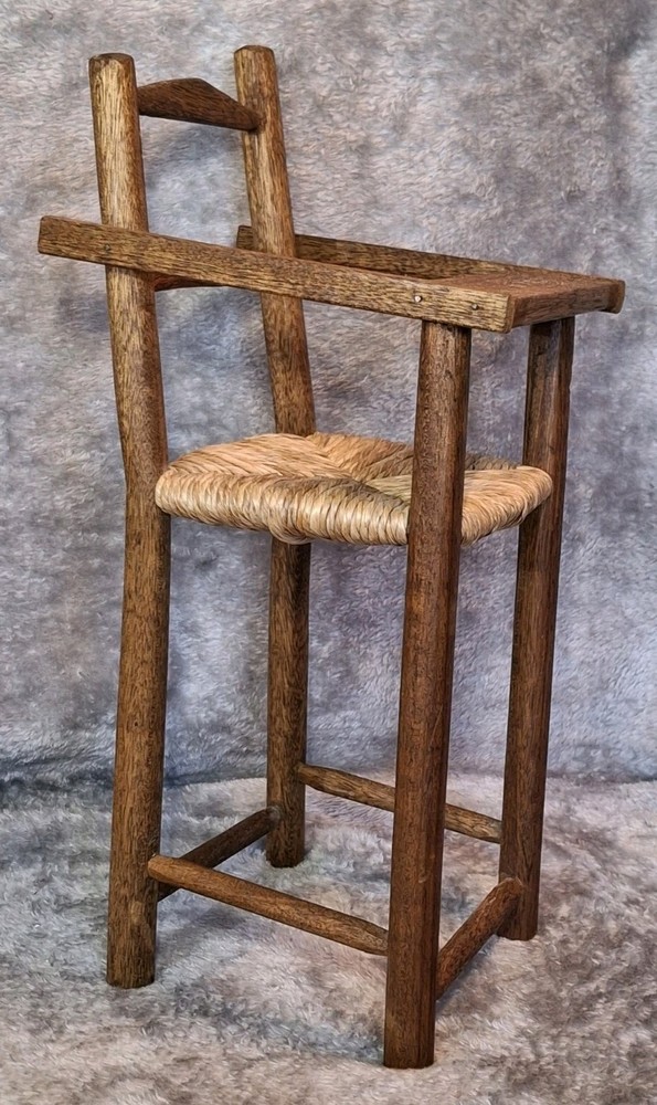 Vintage Doll Highchair Wood Rush Woven Baby Dolly Chair Teddy Bear Furniture