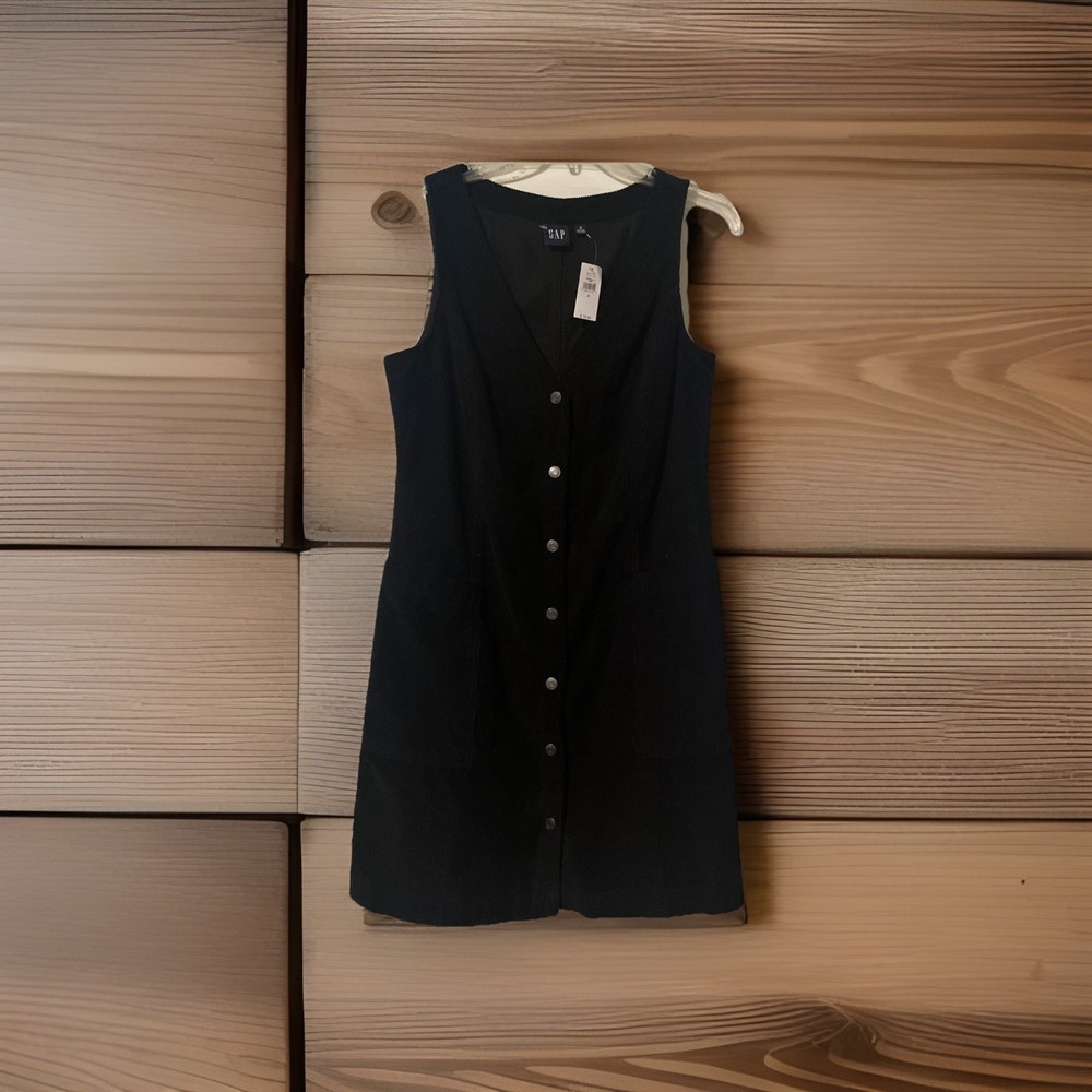 90s Corduroy Button side  Pockets Sleeveless  Sz8 Black suitable  all occasions