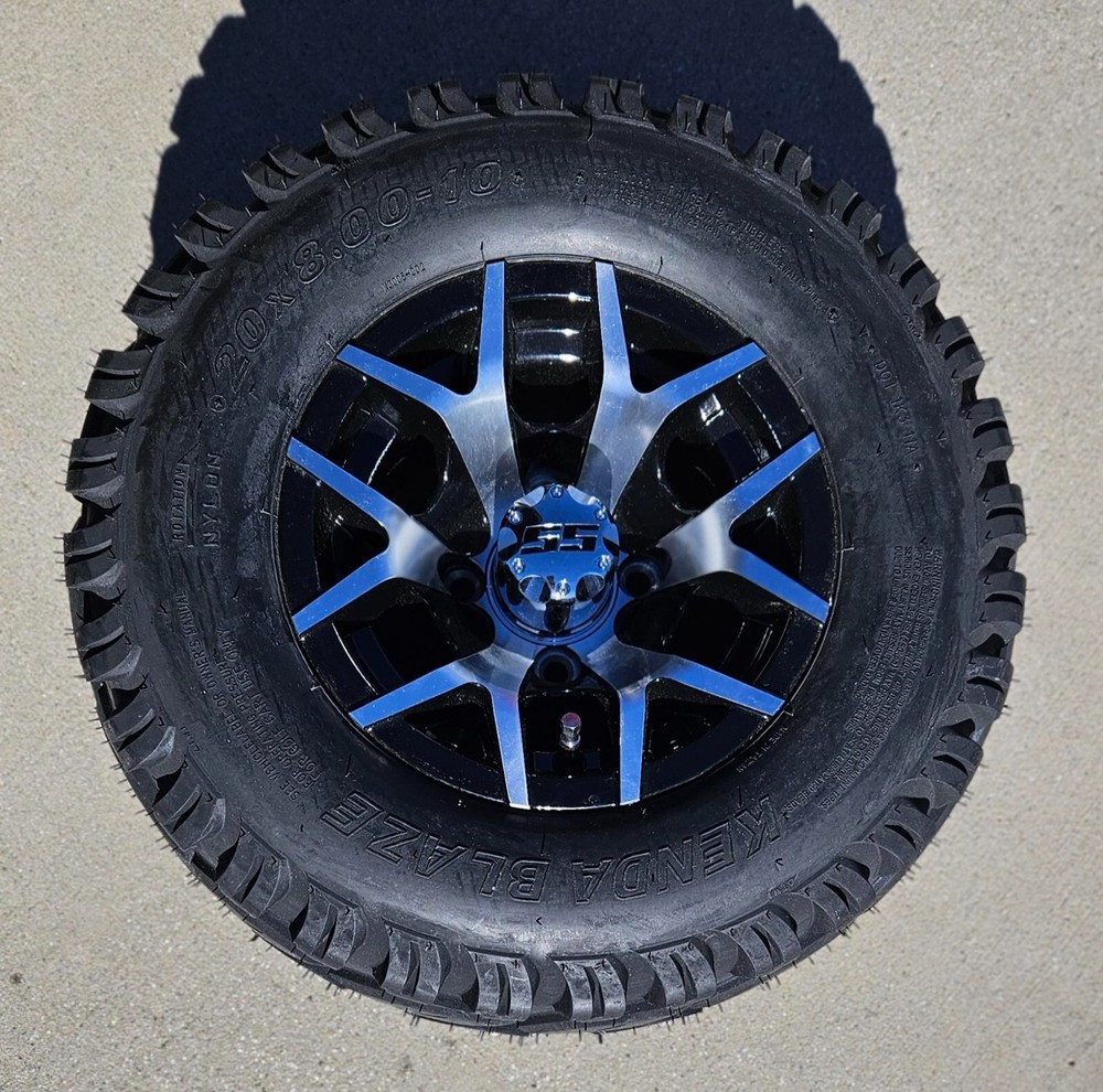 High-Performance 20x8-10 Blaze Golf Cart Tires with Vulcan Machined 10x7 Rims - Set of 4