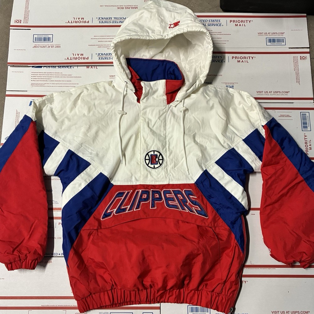 Starter NBA Los Angeles Clippers LineUp Oxford Hoodie Half Zip Jacket Mens Small