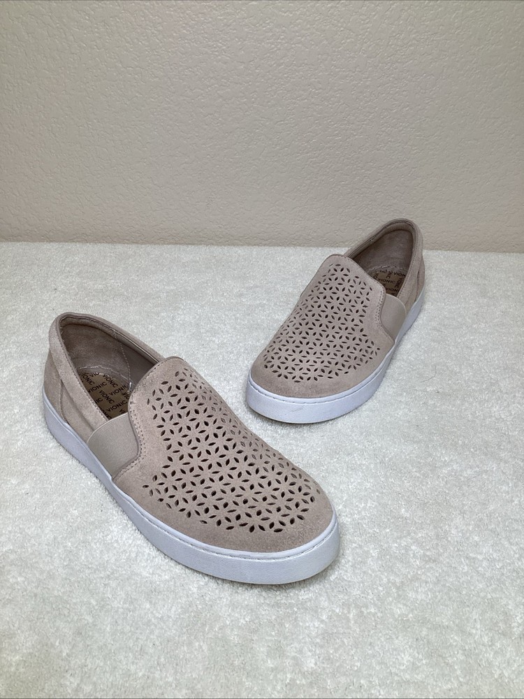 Vionic Womens Slip On Sneakers Suede Perforated Comfort Shoes Taupe Size 8