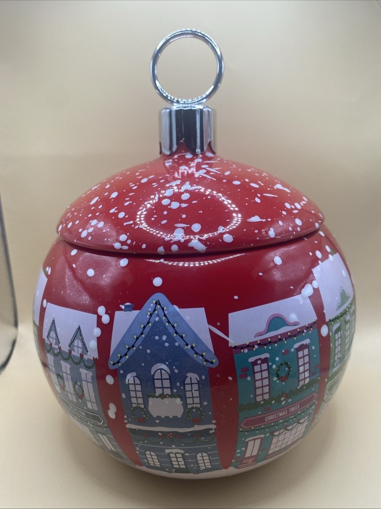 Teleflora Christmas Village Porcelain Ornament Jar Red With Lid