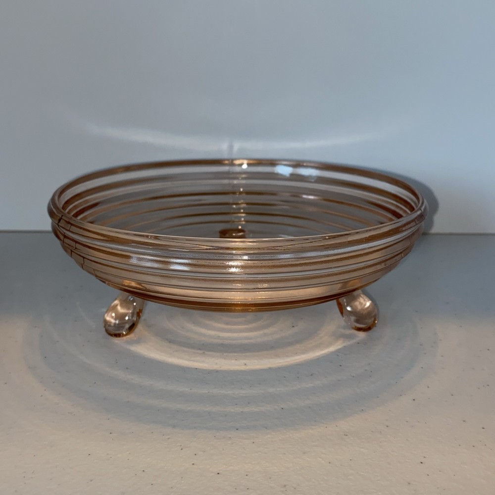 Anchor Hocking Manhattan Pink 3 Footed Candy Bowl Dish Depression Glass