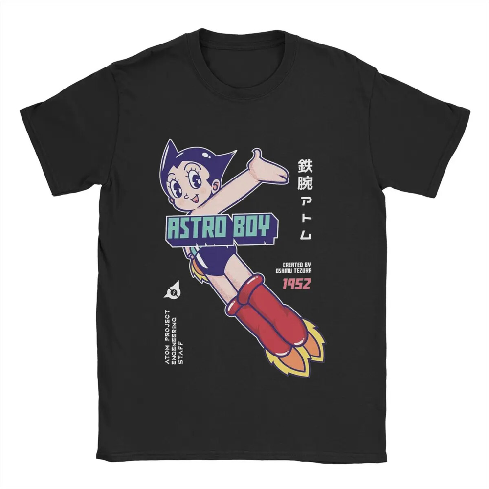 Men's T-Shirt Astro Boy Anime Vintage Pure Cotton Tee Shirt Short Sleeve