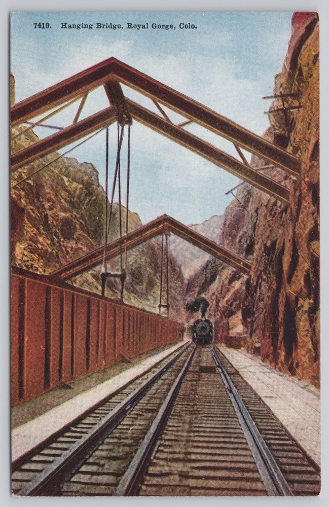 Hanging Bridge Royal Gorge Colorado Train Postcard Vintage Unposted