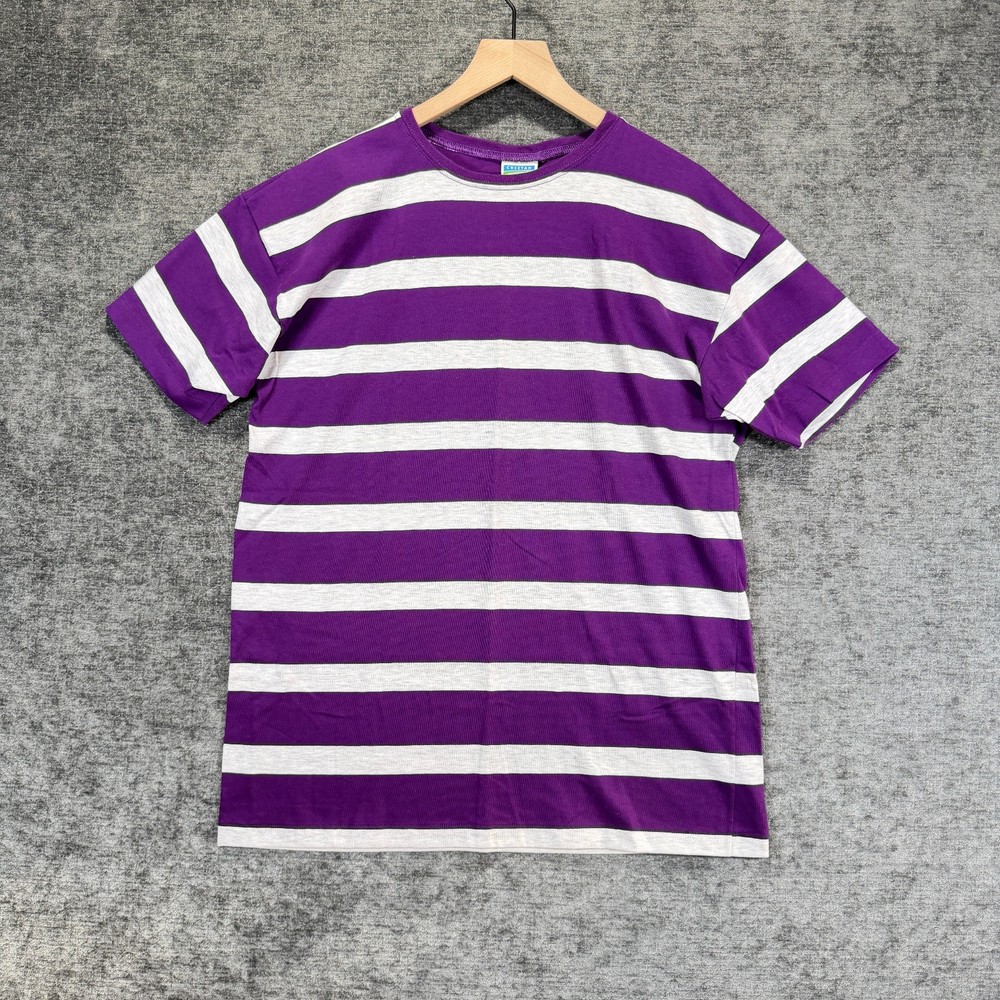 Vintage 90's Cheetah T Shirt Mervyns Stripe Single Stitch Purple Gray Medium USA