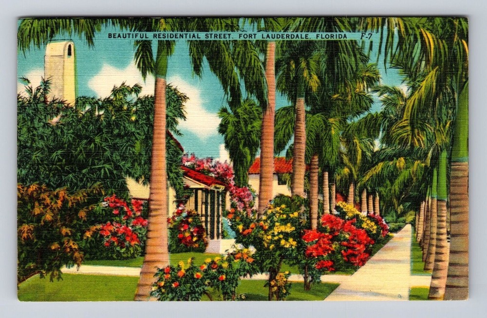 Fort Lauderdale FL-Florida, Residential Street, Antique, Vintage Postcard