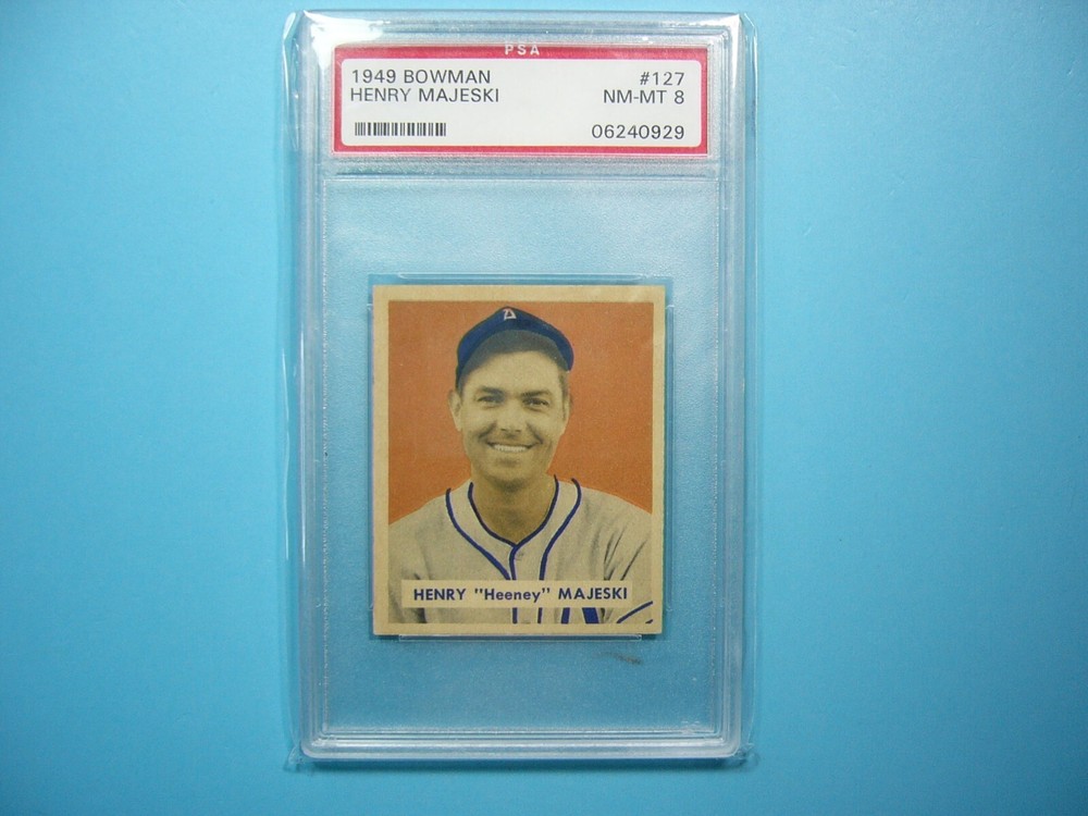 1949 Bowman MLB Baseball Card #127 Hank Majeski Rookie PSA 8 NM-Mint Sharp Glossy