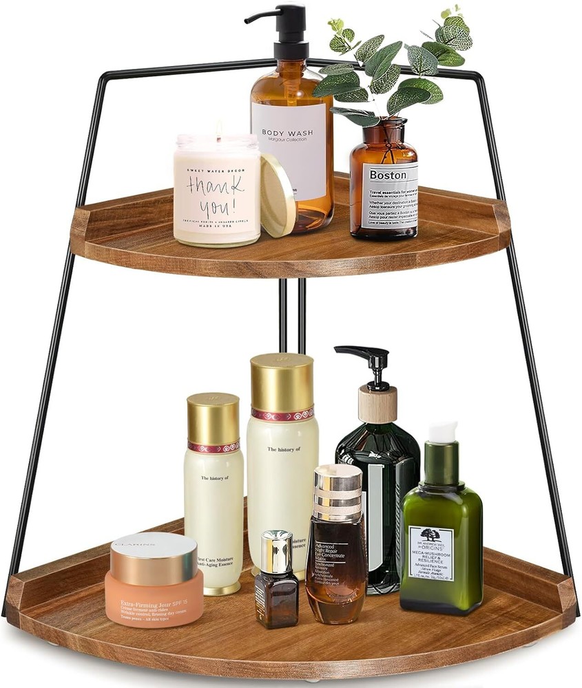 Acacia Wood 2-Tier Bathroom Counter Organizer Large Storage Shelf-image