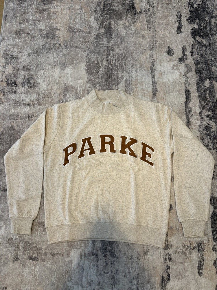 PARKE Gray Mock Neck Pullover Sweatshirt Women’s S/M Long Sleeve Logo