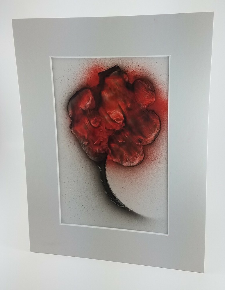 Original Red Flower Floral Art by artist Jason Girard comes with a mat board.