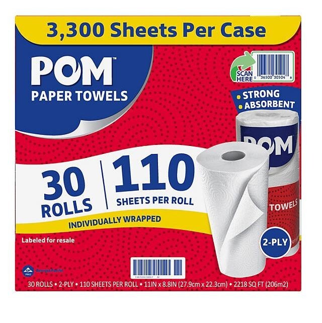 POM Individually Wrapped 2-Ply Paper Towels 30 rolls, 110 sheets/roll