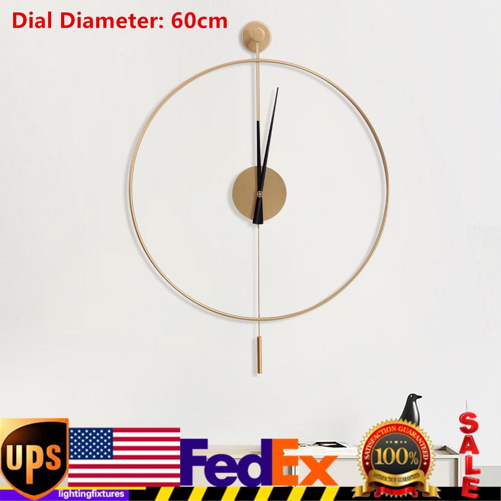 60cm Modern Gold Iron Round Swing wall clock for Living Room Home Office Decor