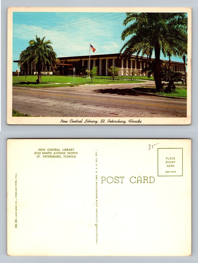 St. Petersburg, FL-Florida, Central Library Palm Trees, Vintage Postcard