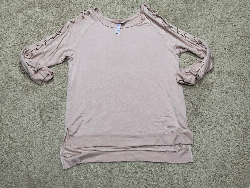Alya Womens Shirt Size Small Pink Soft Classic Lace Up Sleeve Dressy Comfort