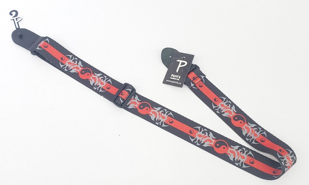 Perri's Leathers Ltd Cloth Guitar Strap Black Red Yin Ying Yang Tribal PW