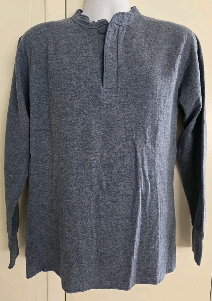 LL Bean Henley Shirt Blue River Driver Wool Blend Thermal Layer Men’s Sz Medium