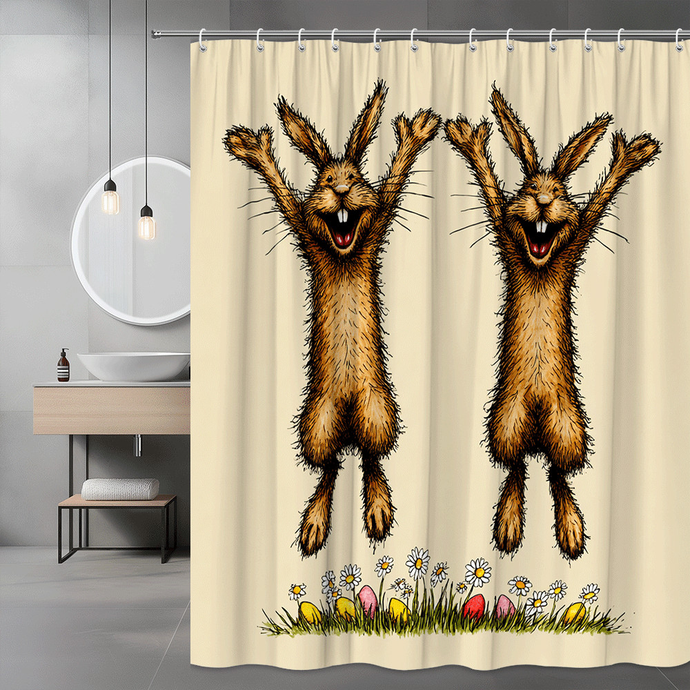 Rabbit Shower Curtain Floral Bunny Print