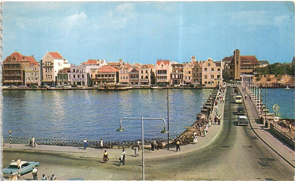 Curacao Netherlands Antilles Willemstad Pontoon Bridge Old Postcard