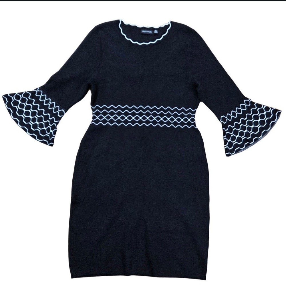 Nina Leonard Bell Sleeve Black Sweater Dress Womens XL