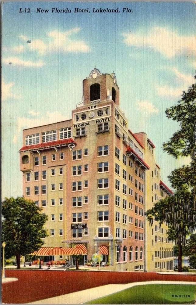 New Florida Hotel Lakeland FL Vintage Linen Postcard Curteich Chicago