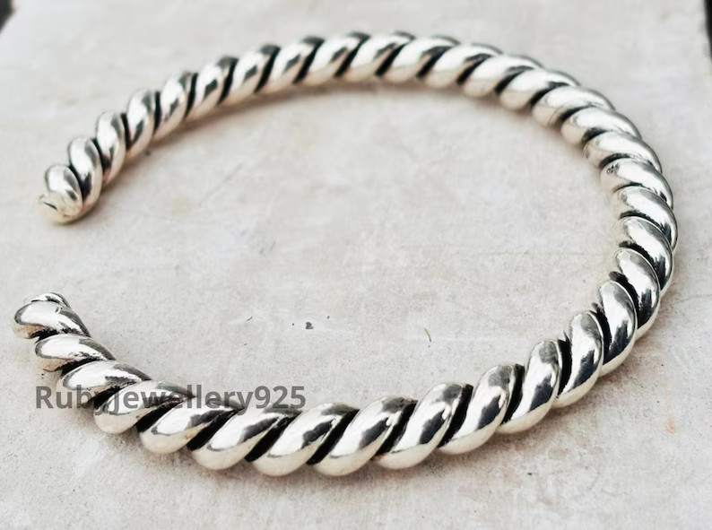 925 Sterling Silver Rope Twist Bangle: Handmade Adjustable Cuff Bangles